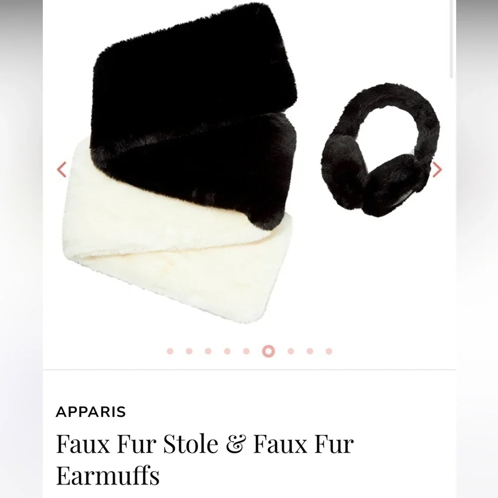 Apparis Black White Faux Fur Stole and Earmuffs